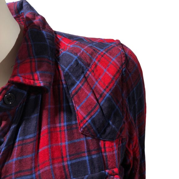 Rails Kendra Red Navy Blue Plaid Button Up Shirt Gauze Rayon Womens Small - Picture 4 of 8